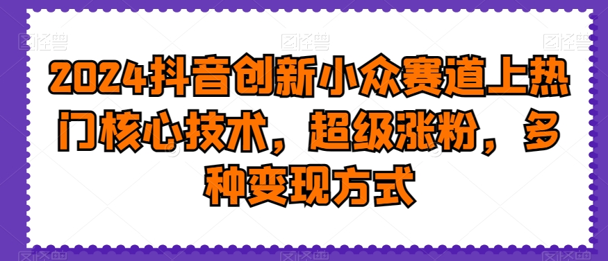 2024抖音创新小众赛道上热门核心技术，超级涨粉，多种变现方式【揭秘】-kk网创