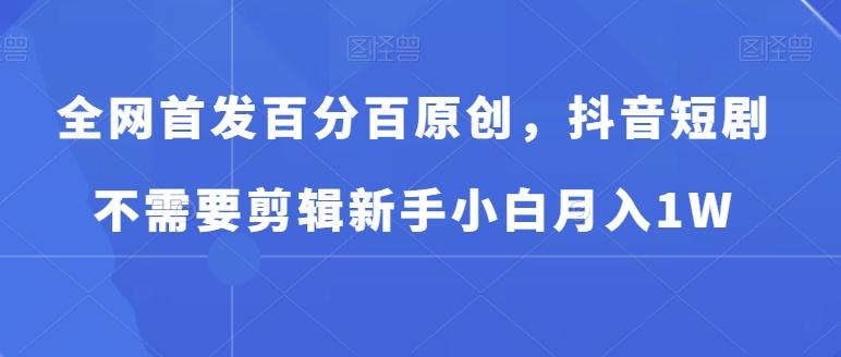 全网首发百分百原创，抖音短剧不需要剪辑新手小白月入1W-kk网创