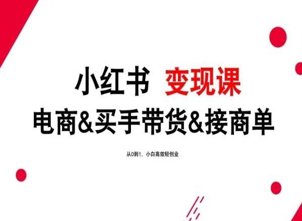 2024年最新小红书变现课，电商&买手带货&接商单，从0到1，小白高效轻创业-kk网创