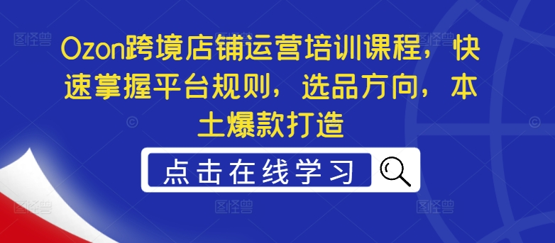 Ozon跨境店铺运营培训课程，快速掌握平台规则，选品方向，本土爆款打造-kk网创