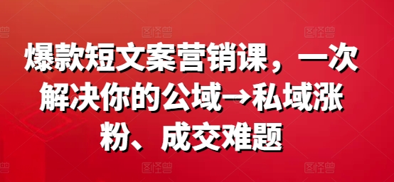 爆款短文案营销课，一次解决你的公域→私域涨粉、成交难题-kk网创