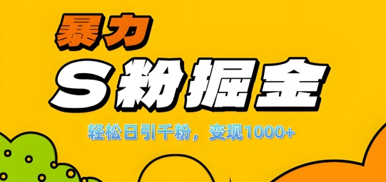 单人单机日引千粉，变现1k+，S粉流量掘金计划攻略【揭秘】-kk网创