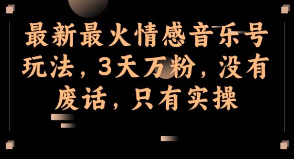 最新最火情感音乐号玩法，3天万粉，没有废话，只有实操-kk网创
