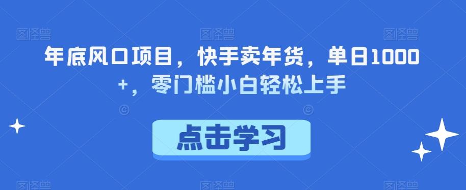 年底风口项目，快手卖年货，单日1000+，零门槛小白轻松上手-kk网创