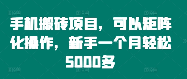 手机搬砖项目，可以矩阵化操作，新手一个月轻松5000多-kk网创