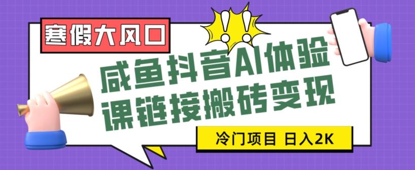 寒假大风口咸鱼抖音AI体验课链接搬砖变现，全网首发冷门项目，小白可日入2K+【揭秘】-kk网创