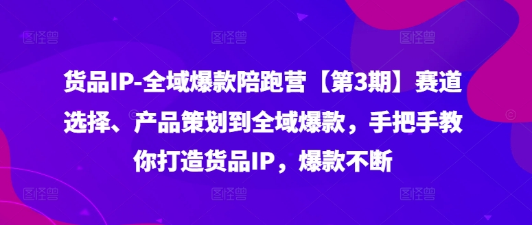 货品IP全域爆款陪跑营【第3期】赛道选择、产品策划到全域爆款，手把手教你打造货品IP，爆款不断-kk网创