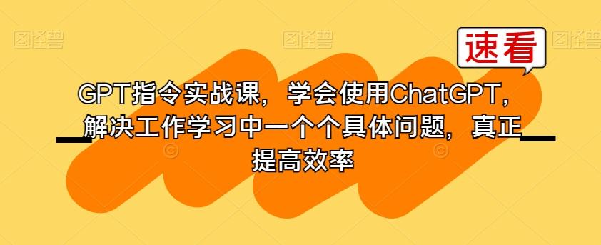 GPT指令实战课，学会使用ChatGPT，解决工作学习中一个个具体问题，真正提高效率-kk网创