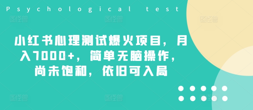 小红书心理测试爆火项目，月入7000+，简单无脑操作，尚未饱和，依旧可入局-kk网创