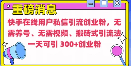 快手最新引流创业粉方法，无需养号、无需视频、搬砖式引流法【揭秘】-kk网创