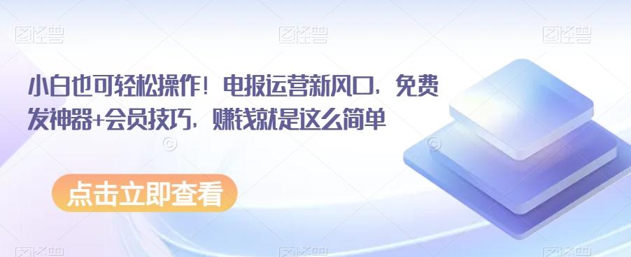 小白也可轻松操作！电报运营新风口，免费发神器+会员技巧，赚钱就是这么简单-kk网创