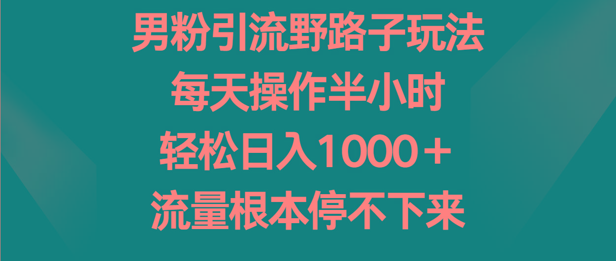 男粉引流野路子玩法，每天操作半小时轻松日入1000＋，流量根本停不下来-kk网创