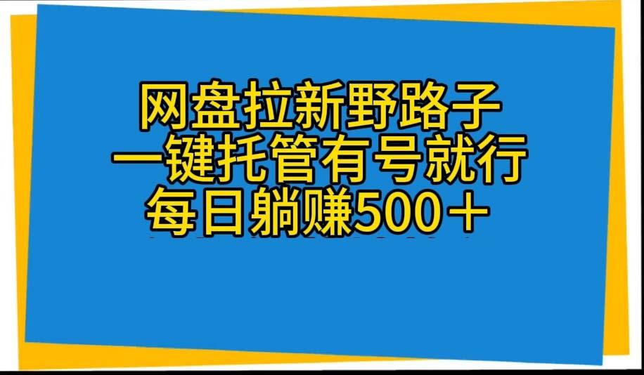 网盘拉新野路子，一键托管有号就行，全自动代发视频，每日躺赚500＋-kk网创