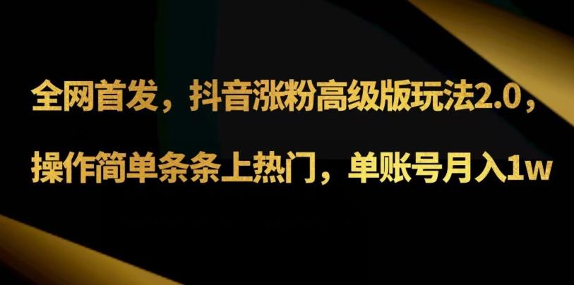 抖音涨粉高级版玩法3.0，操作简单条条上热门，单账号月入1w可批量矩阵（附1500素材）-kk网创