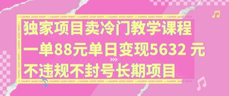 独家项目卖冷门教学课程一单88元单日变现5632元违规不封号长期项目【揭秘】-kk网创