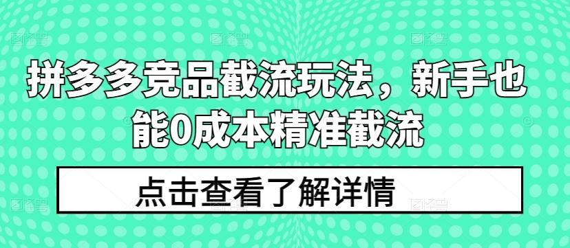 拼多多竞品截流玩法，新手也能0成本精准截流-kk网创