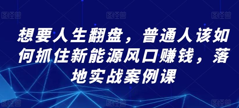 想要人生翻盘，普通人该如何抓住新能源风口赚钱，落地实战案例课-kk网创