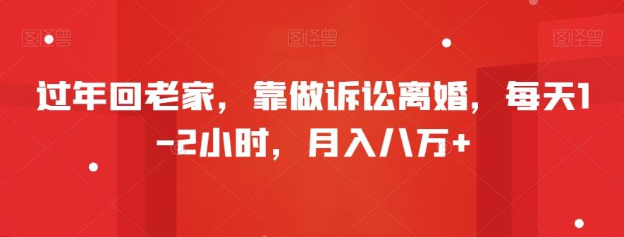 过年回老家，靠做诉讼离婚，每天1-2小时，月入八万+-kk网创