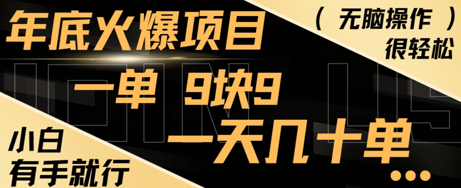 年底火爆项目，一单9.9，一天几十单，只需一部手机，傻瓜式操作，小白有手就行-kk网创