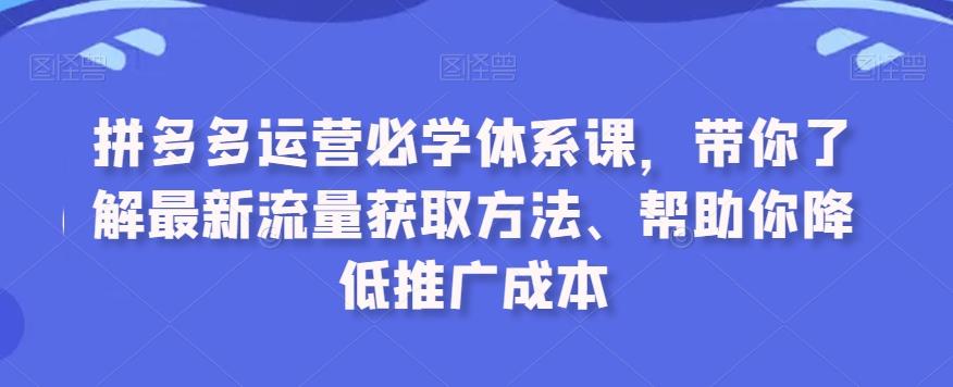 拼多多运营必学体系课，带你了解最新流量获取方法、帮助你降低推广成本-kk网创