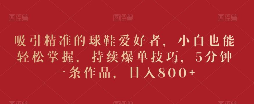 吸引精准的球鞋爱好者，小白也能轻松掌握，持续爆单技巧，5分钟一条作品，日入800+【揭秘】-kk网创
