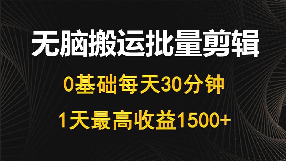 (10008期)每天30分钟，0基础无脑搬运批量剪辑，1天最高收益1500+-kk网创