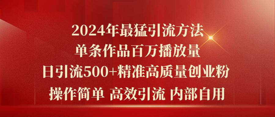 2024年最猛暴力引流方法，单条作品百万播放 单日引流500+高质量精准创业粉-kk网创