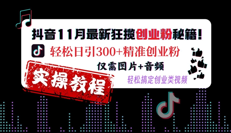 抖音11月最新狂揽创业粉秘籍，轻松日引300+精准创业粉，仅需图片+音频，轻松搞定创业类视频-kk网创