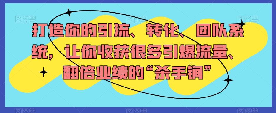 打造你的引流、转化、团队系统，让你收获很多引爆流量、翻倍业绩的“杀手锏”-kk网创