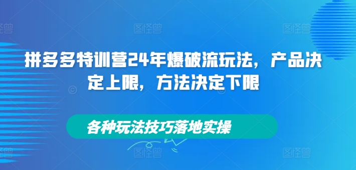 拼多多特训营24年爆破流玩法，产品决定上限，方法决定下限，各种玩法技巧落地实操-kk网创