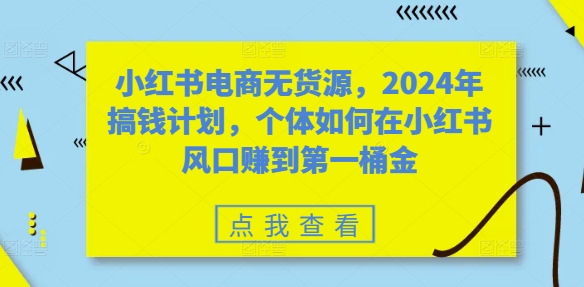 小红书电商无货源，2024年搞钱计划，个体如何在小红书风口赚到第一桶金-kk网创