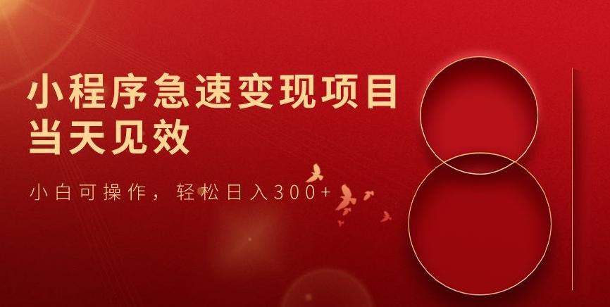 小程序急速变现项目，当天见效，小白可操作，轻松日入300+-kk网创