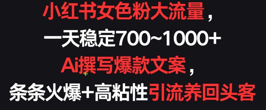 小红书女色粉大流量，一天稳定700~1000+  Ai撰写爆款文案，条条火爆+高粘性引流养回头客【揭秘】-kk网创