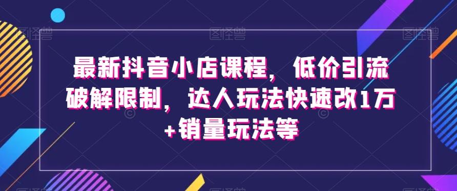 最新抖音小店课程，低价引流破解限制，达人玩法快速改1万+销量玩法等-kk网创