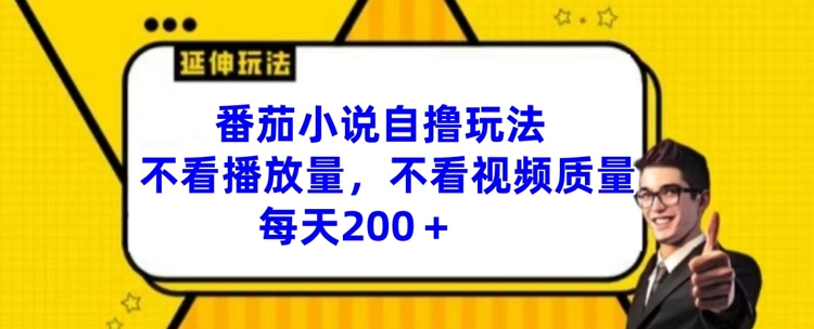 番茄小说自撸玩法，不看播放量，不看视频质量，每天200+【揭秘】-kk网创