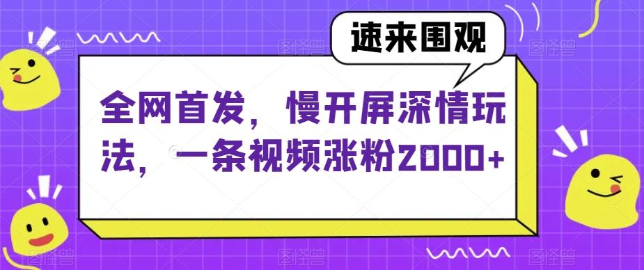 全网首发，慢开屏深情玩法，一条视频涨粉2000+【揭秘】-kk网创
