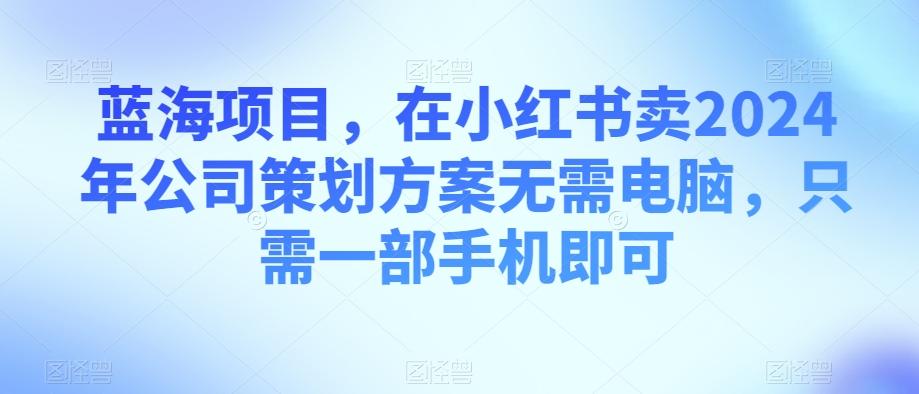 蓝海项目，在小红书卖2024年公司策划方案无需电脑，只需一部手机即可-kk网创