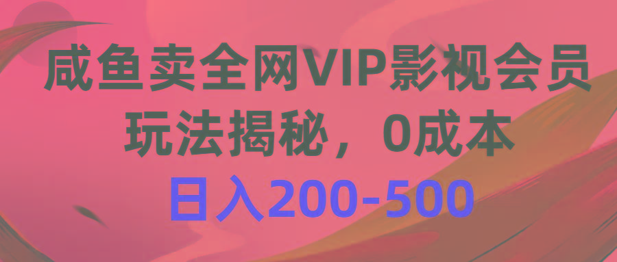 咸鱼卖全网VIP影视会员，玩法揭秘，0成本日入200-500-kk网创