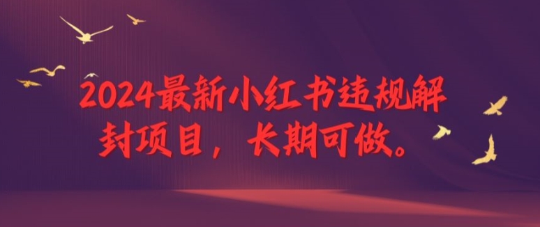 2024最新小红书违规解封项目，长期可做，一个可以做到退休的项目【揭秘】-kk网创