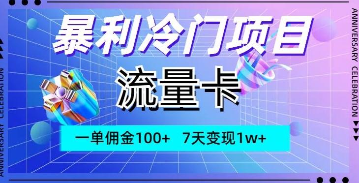 暴利冷门项目，流量卡，一单佣金100+，7天变现1w+-kk网创