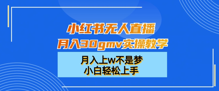 小红书无人直播月入30gmv实操教学，月入上w不是梦，小白轻松上手【揭秘】-kk网创
