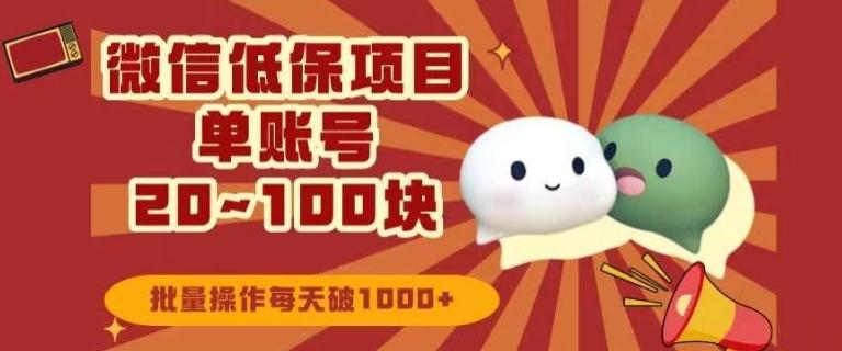 微信领低保单账号20元-100元，批量操作每天破1000+-kk网创