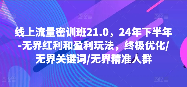 线上流量密训班21.0，24年下半年-无界红利和盈利玩法，终极优化/无界关键词/无界精准人群-kk网创