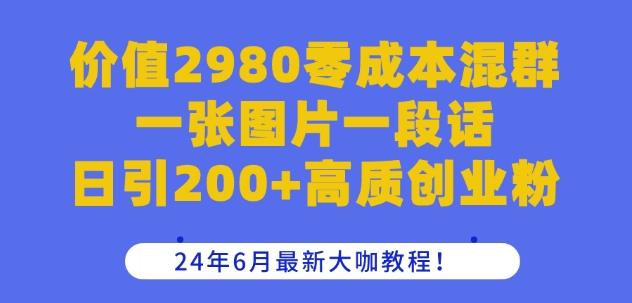 价值2980零成本混群一张图片一段话日引200+高质创业粉，24年6月最新大咖教程【揭秘】-kk网创