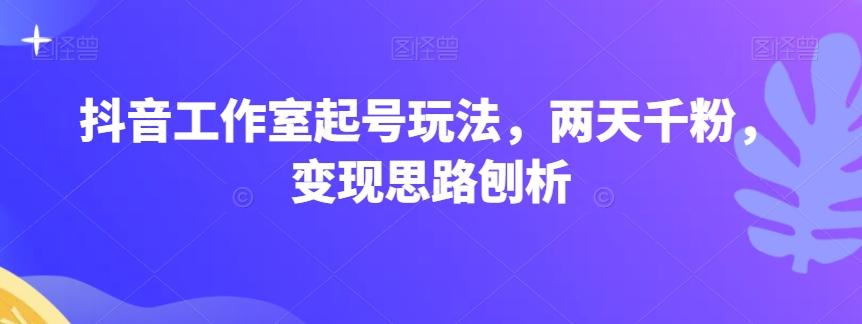 抖音工作室起号玩法，两天千粉，变现思路刨析-kk网创