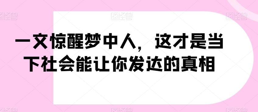 一文惊醒梦中人，这才是当下社会能让你发达的真相【公众号付费文章】-kk网创