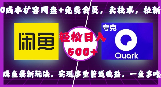 0成本扩容网盘+免费会员，卖技术，拉新，咸鱼最新玩法，实现多重管道收益，一鱼多吃，轻松日入500+-kk网创