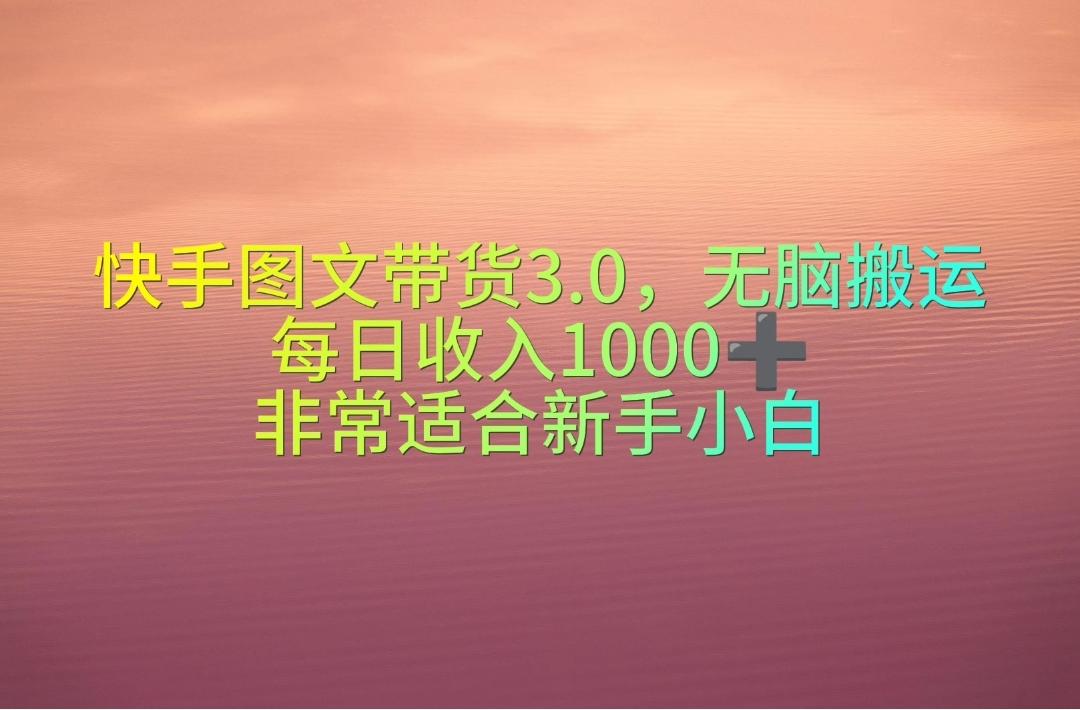 快手图文带货3.0，无脑搬运，每日收入1000＋，非常适合新手小白-kk网创