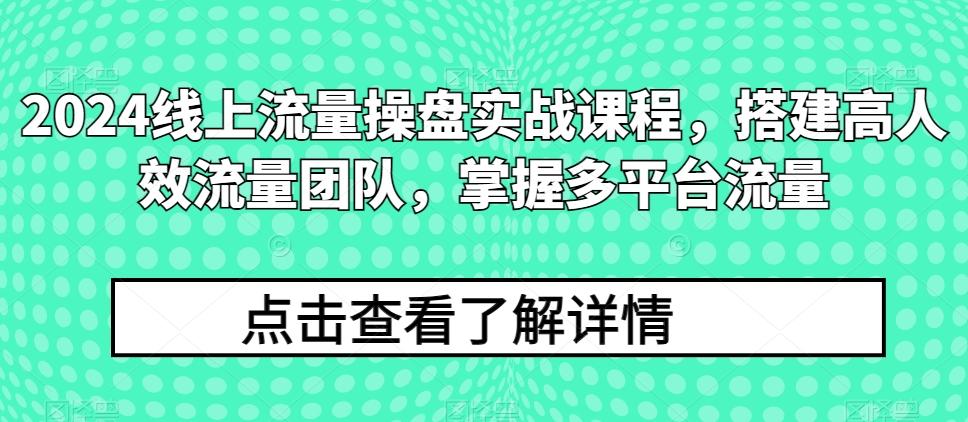 2024线上流量操盘实战课程，搭建高人效流量团队，掌握多平台流量-kk网创