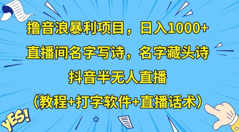 撸音浪暴利项目，日入1000+，直播间名字写诗，名字藏头诗，抖音半无人直播（教程+打字软件+直播话术）【揭秘】-kk网创